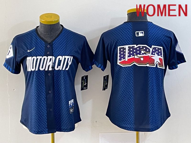 Women Detroit Tigers Blank Blue City Edition Nike 2024 MLB Jersey style 3